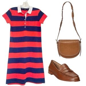 ✨ Lands’ End Striped Polo Dress | Red & Navy Cotton Stretch | XS 2–4